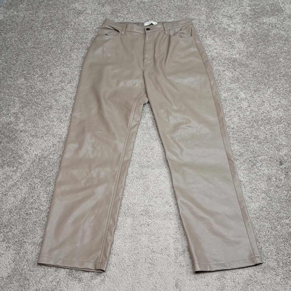 Abercrombie & Fitch 90s Straight Ultra High Rise Vegan Leather Pants Taupe 31/12